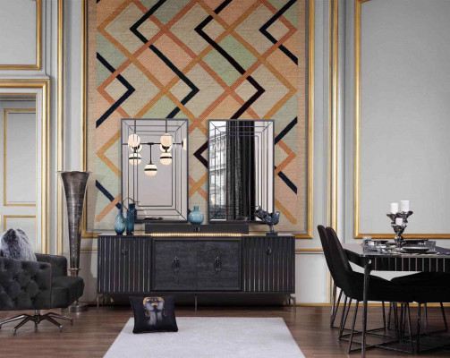 Luxe eetkamerset eettafel + 6x stoelen + dressoir met 2x spiegel 10-delig