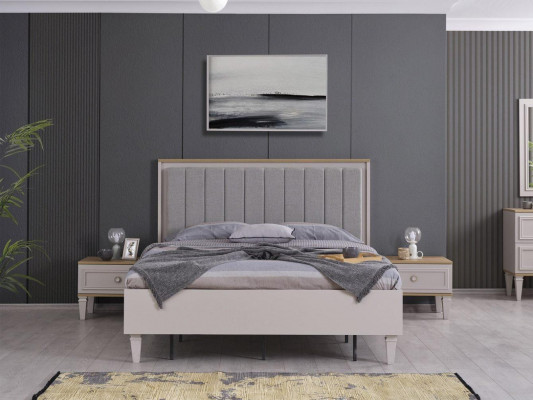 Set van tweepersoonsbed slaapkamer bed nachtkastjes grijs hout 3-delige set