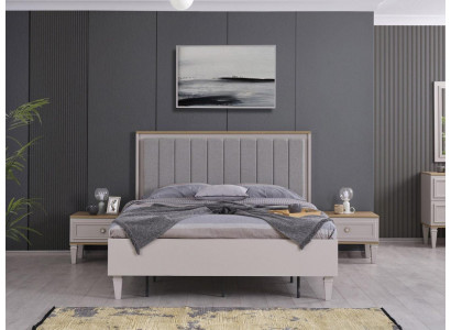 Set van tweepersoonsbed slaapkamer bed nachtkastjes grijs hout 3-delige set