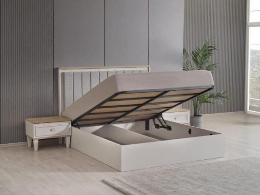 Set van tweepersoonsbed slaapkamer bed nachtkastjes grijs hout 3-delige set