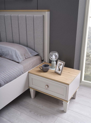 Set van tweepersoonsbed slaapkamer bed nachtkastjes grijs hout 3-delige set