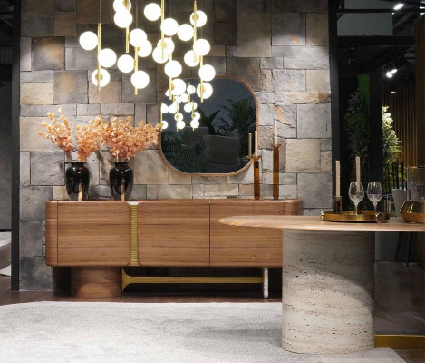 Sideboard ladekast set dressoir spiegel hout bruin meubel ontwerp set