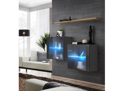 Woonkamer Set Ontwerper Woonwand Grijs 130 cm Inrichting Luxe Wandplank