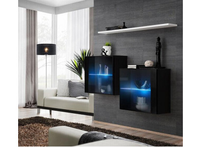 Zwarte wandkast Compleet woonkamer wandrek Modern Ontwerper houten meubels