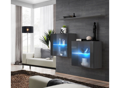 Grijze wandkast Nieuwe meubelen Woonkast 130 cm Inrichting Luxe Complete houten meubelen