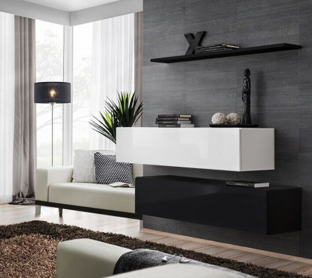 Woonkamer Zwarte woonwand Designer kasten set Wandplank Modern Nieuw meubilair