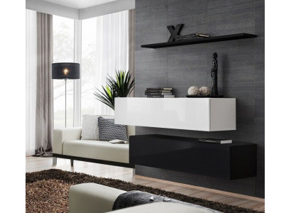 Woonkamer Zwarte woonwand Designer kasten set Wandplank Modern Nieuw meubilair