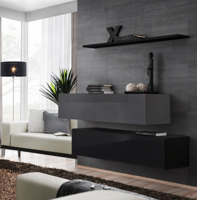 Woonkamer wandmeubel Moderne zwarte houten kastwand Wandplank