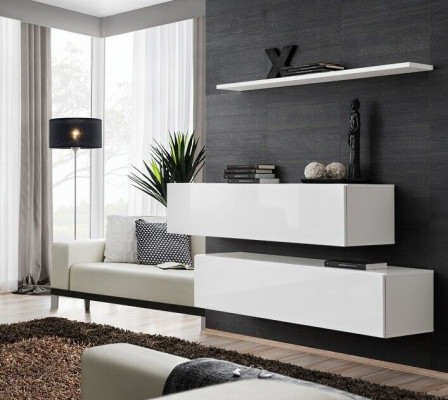 Garnituur Wit Set 3-delig Compleet Wandkast Woonkamer Wandplank Modern Design
