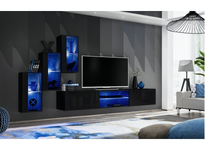 Luxe 3x wandkast meubels inrichting woonkamer meubels zwart wandplanken