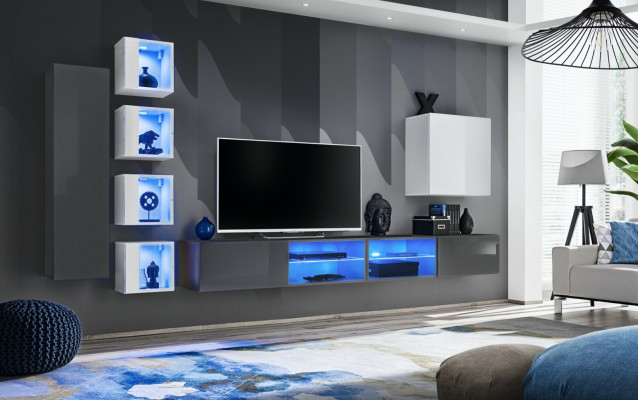 Woonwand Grijs Muurplanken Kast Woonkamermeubilair Inrichting Luxe Set 7-delig