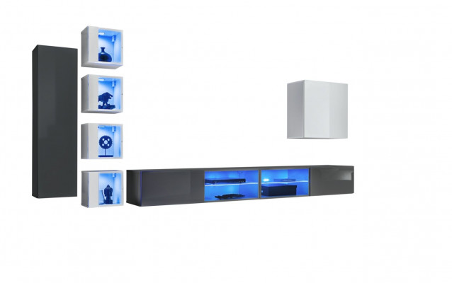 Woonwand Grijs Muurplanken Kast Woonkamermeubilair Inrichting Luxe Set 7-delig