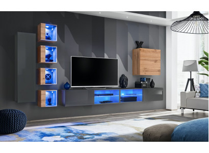 Woonkamer wandkast grijs modern meubilair tv-standaard wandkast planken: Woonkamer wandkast grijs modern meubels tv-standaard wandplanken