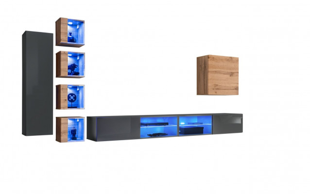Woonkamer wandkast grijs modern meubilair tv-standaard wandkast planken: Woonkamer wandkast grijs modern meubels tv-standaard wandplanken
