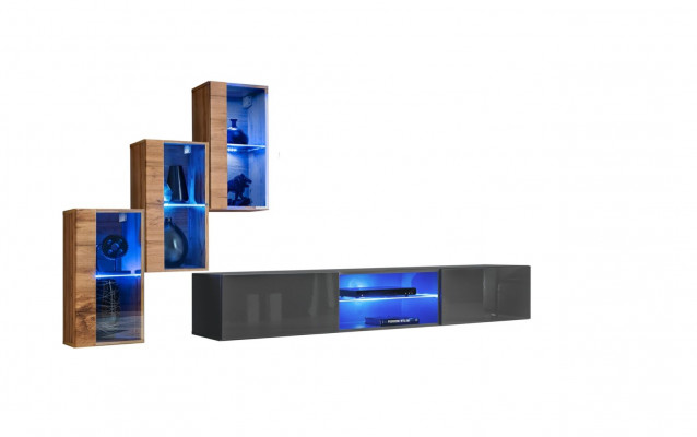 Complete Designer Moderne woonwand Wandplanken TV-standaard 3x wandkast