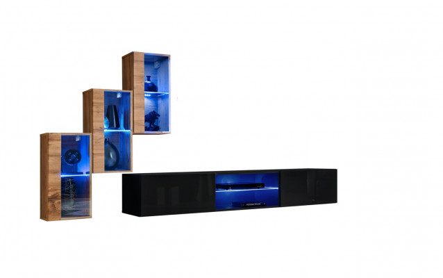 Woonkamermeubels Nieuwe wandmeubel 210 cm 3x wandkast inrichting luxe wandplanken Woonkamermeubels Nieuw wandmeubel 210 cm 3x wandkast luxe wandplanken