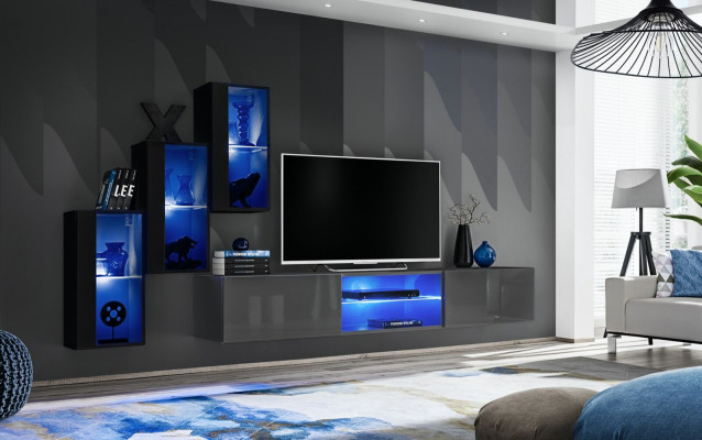 Set van 4 delen woonwand 210 cm Inrichting Modern Wandkast Nieuw