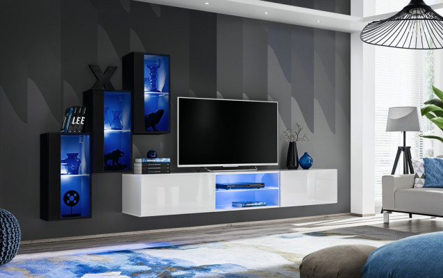 Nieuwe zwarte woonwand 3x wandkast inrichting TV-standaard modern set
