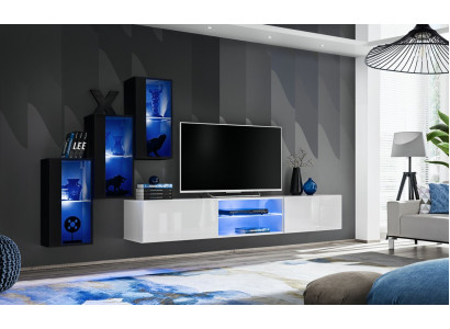 Nieuwe zwarte woonwand 3x wandkast inrichting TV-standaard modern set