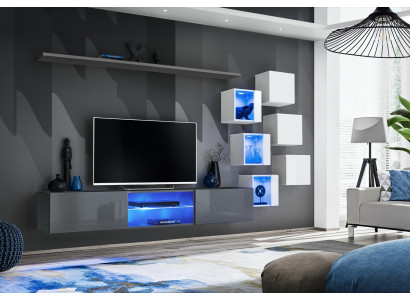 Luxe design woonkamer meubels grijs muurrek wandkast inrichting set