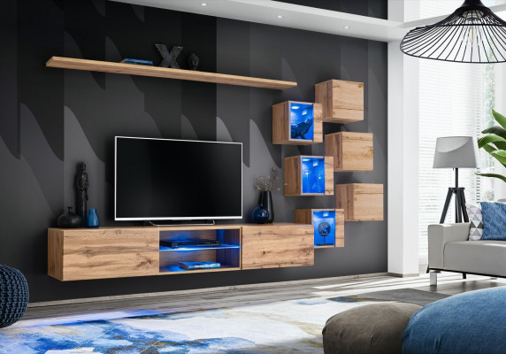 Bruine woonwand woonkamer meubels wandkast luxe set nieuw houten meubels.