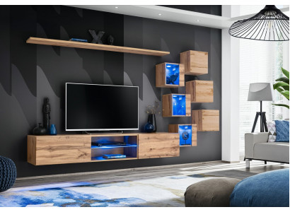 Bruine woonwand woonkamer meubels wandkast luxe set nieuw houten meubels.