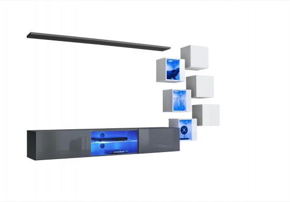 Luxe design woonkamer meubels grijs muurrek wandkast inrichting set