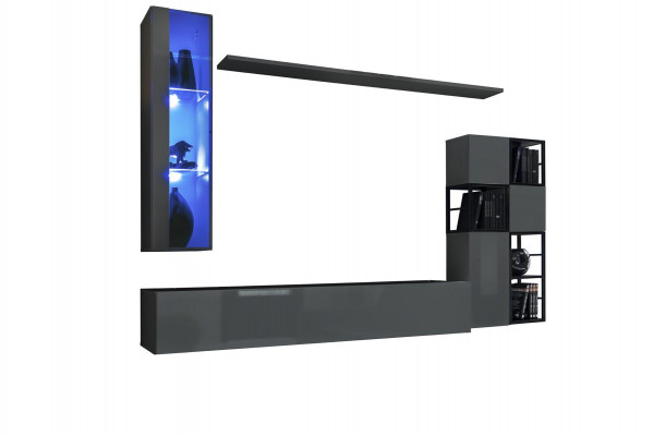 Ontwerper Grijze Woonwand Hangende Vitrine TV-standaard Compleet Hoogglans Dressoir