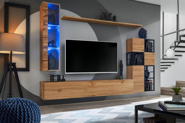Houten meubels Bruin Design wandmeubel Tv-standaard Inrichting Woonkamermeubels Set