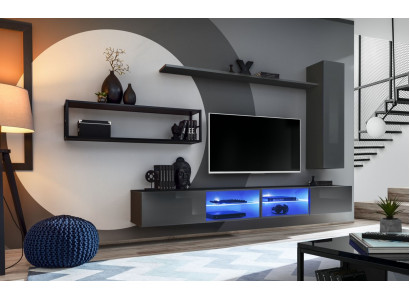 Grijze complete woonwand woonkamermeubels luxe muurkast wandplanken nieuw
