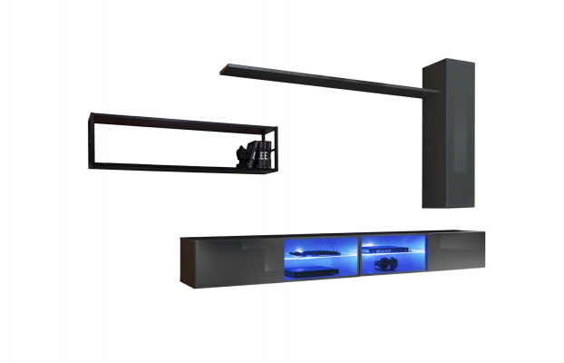 Grijze complete woonwand woonkamermeubels luxe muurkast wandplanken nieuw