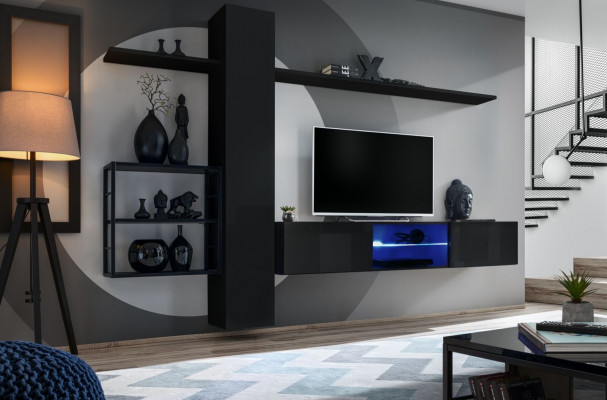 Woonkamermeubilair zwart muur planken woonkamer meubilair inrichting luxe set 5-delig