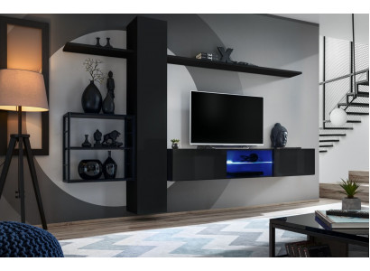 Woonkamermeubilair zwart muur planken woonkamer meubilair inrichting luxe set 5-delig