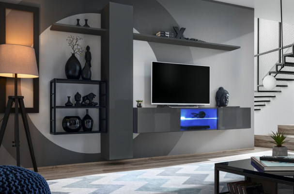 Woonkamer meubels Woonwand 270 cm Wandkast Inrichting Grijs Luxe Wandrekken