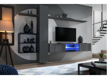 Woonkamer meubels Woonwand 270 cm Wandkast Inrichting Grijs Luxe Wandrekken