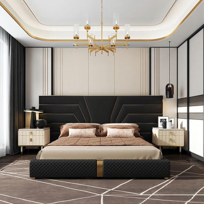 Ontwerper Bed Bedden Gestoffeerd Bed Metaal Goud 180x200 Huwelijksbed Tweepersoonsbed
