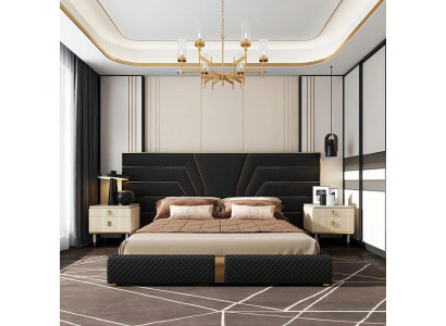 Ontwerper Bed Bedden Gestoffeerd Bed Metaal Goud 180x200 Huwelijksbed Tweepersoonsbed