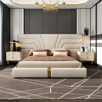 Ontwerper Bed Bedden Gestoffeerd Bed Metaal Goud 180x200 Huwelijksbed Tweepersoonsbed