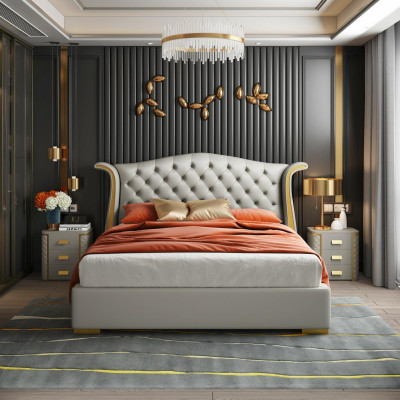 Luxe bedden van leer 180x200 slaapkamerbed planken Chesterfield