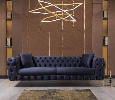Chesterfield bankstel Driepersoons fauteuil Blauw Luxe Set 3dlg 3+3+1 Chesterfield bankstel Driezits fauteuil Blauw Luxe Set 3dlg 3+3+1