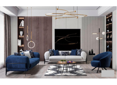Moderne bankstel Luxe bankstellen Driezits fauteuil Blauw Zitmeubels 3-delig