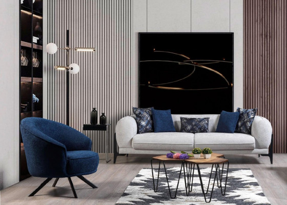 Moderne bankstel Luxe bankstellen Driezits fauteuil Blauw Zitmeubels 3-delig