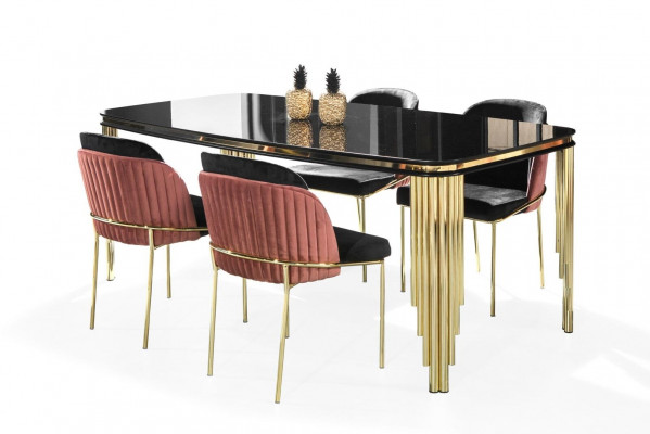 Eetkamermeubels Eettafel Roestvrijstalen tafel Gouden houten meubels Zwart Modern