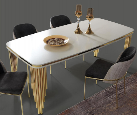 Eettafel Eetkamertafel Eethoek Eetkamer meubels Tafel Hout Goud Wit