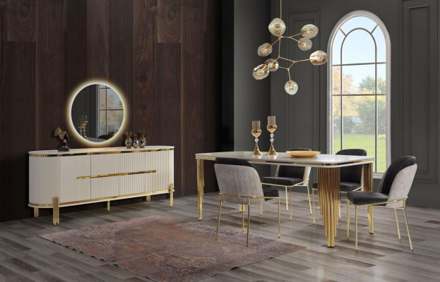 Eettafel Eetkamertafel Eethoek Eetkamer meubels Tafel Hout Goud Wit