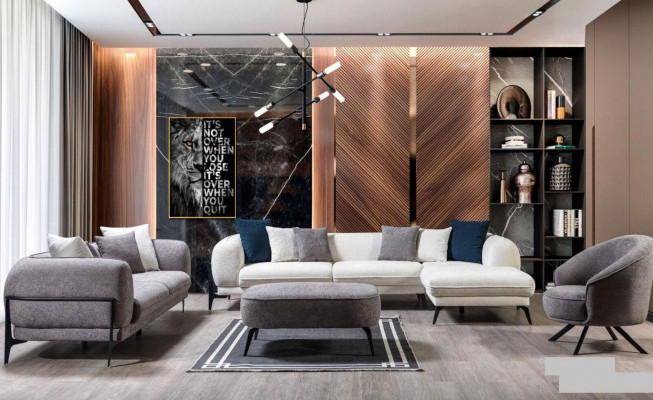 Moderne bankstel hoekbank L-vorm bankstellen driezits fauteuil stoffen meubels