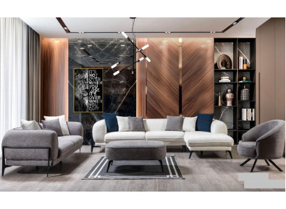 Moderne bankstel hoekbank L-vorm bankstellen driezits fauteuil stoffen meubels