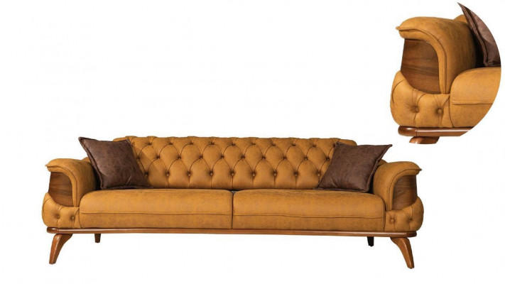 Driepersoonsbank Moderne Zits Chesterfield Leer Geel Design Woonkamer