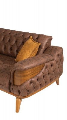 Dries zits bank Luxe Zitter Chesterfield Leer Bruin Ontwerp Woonkamer