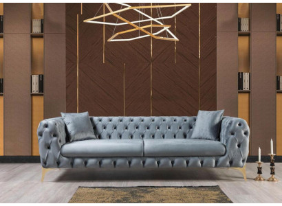 Moderne driezits Chesterfield meubels van roestvrij staal, polyester woonkamermeubels.